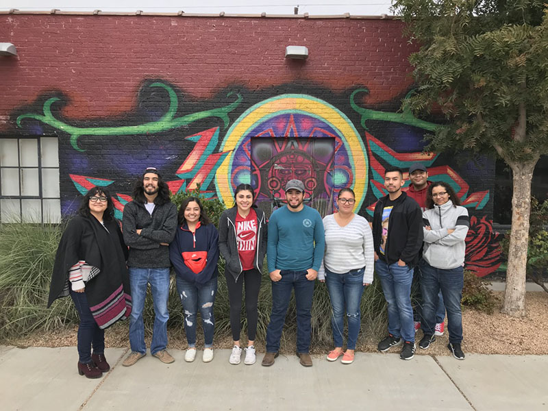Students in Dr. Rios' HUMA 1305 (Intro to Mexican-American Studies) visit the Louise Hopkins Underwood Center for the Arts. 