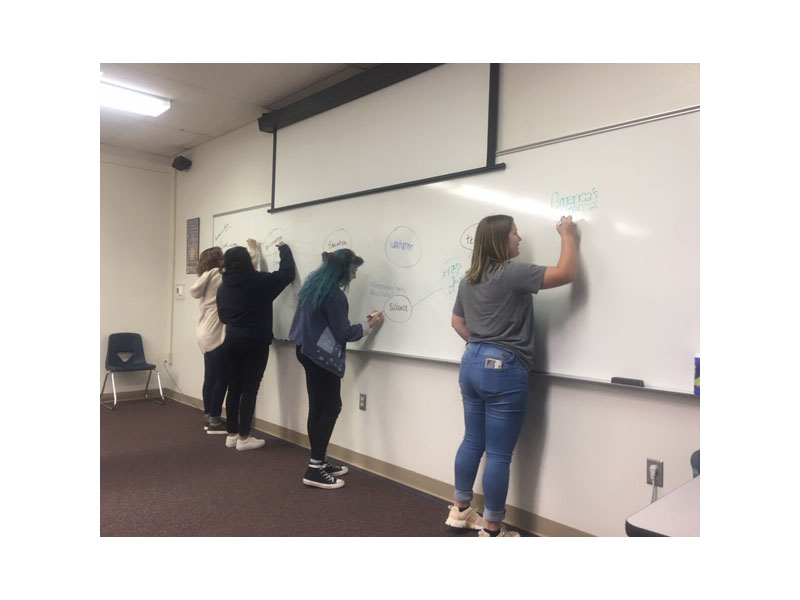 Mrs. Miller's Lifespan Growth & Development (PSYC 2314) students create a concept map to understand influences on life expectancy. (Levelland Campus) 